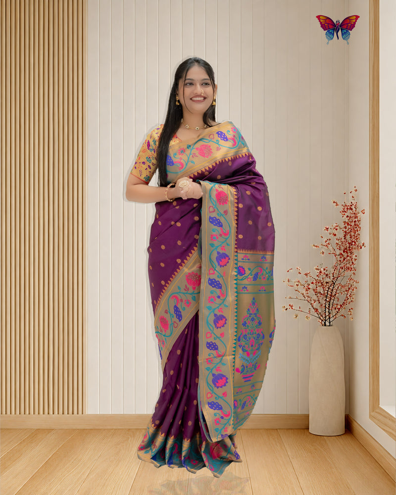 Mor Border Semi silk Paithani