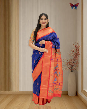 Copper Mor Butti Semi Silk Paithani