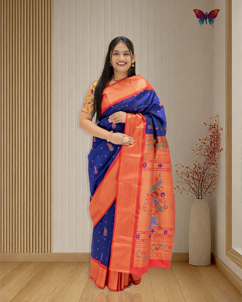 Copper Mor Butti Semi Silk Paithani