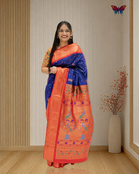 Copper Mor Butti Semi Silk Paithani