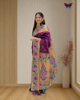 Mor Border Semi silk Paithani