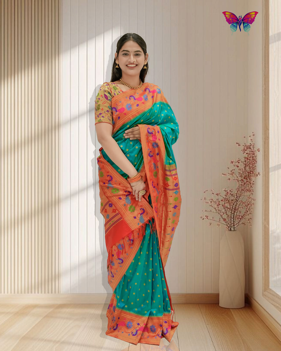 Traditional More Border Paithani