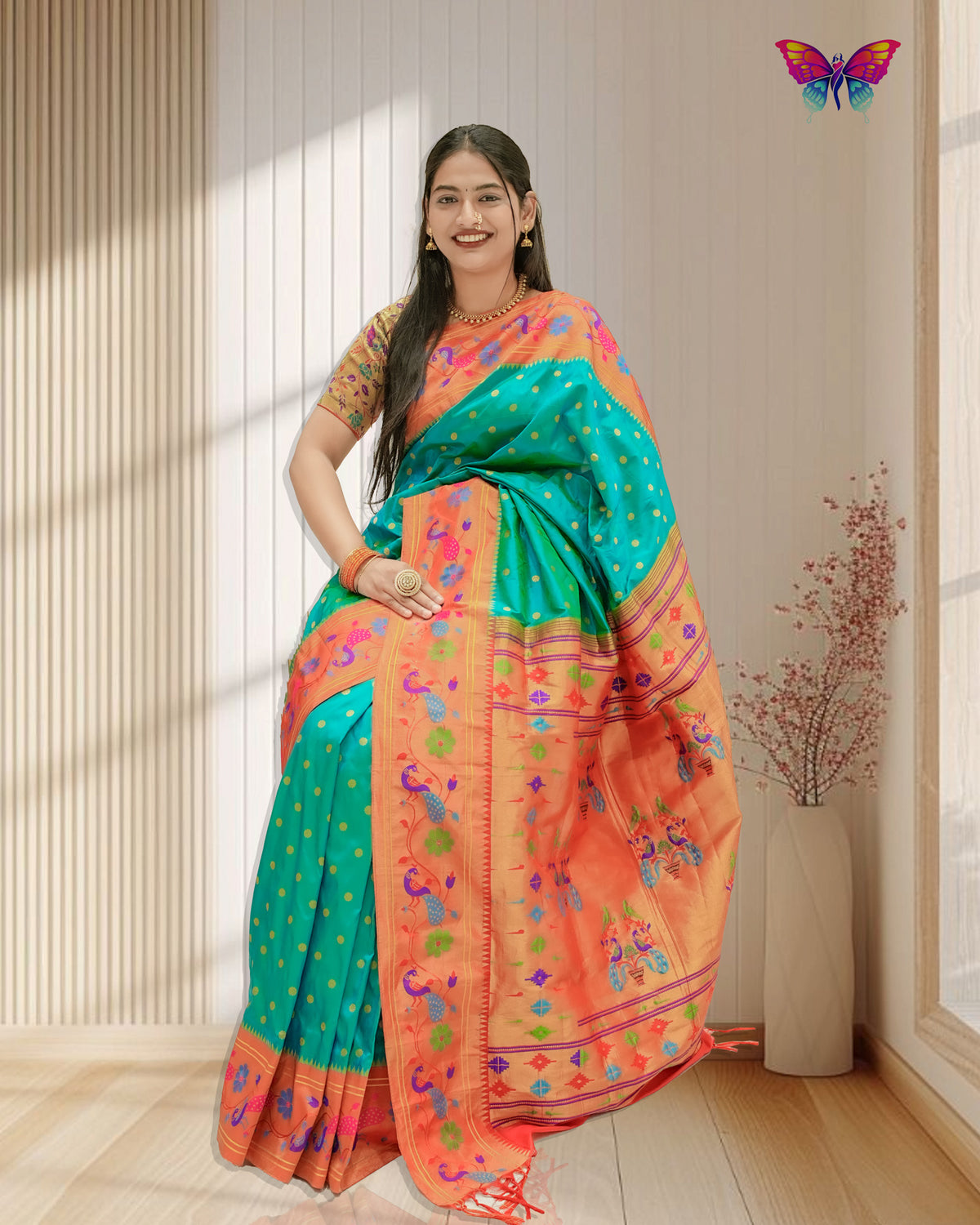 Traditional More Border Paithani