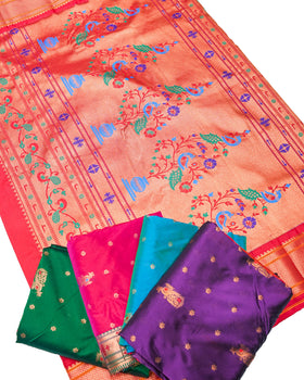 Copper Mor Butti Semi Silk Paithani
