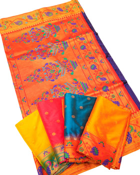Mor Border Semi silk Paithani